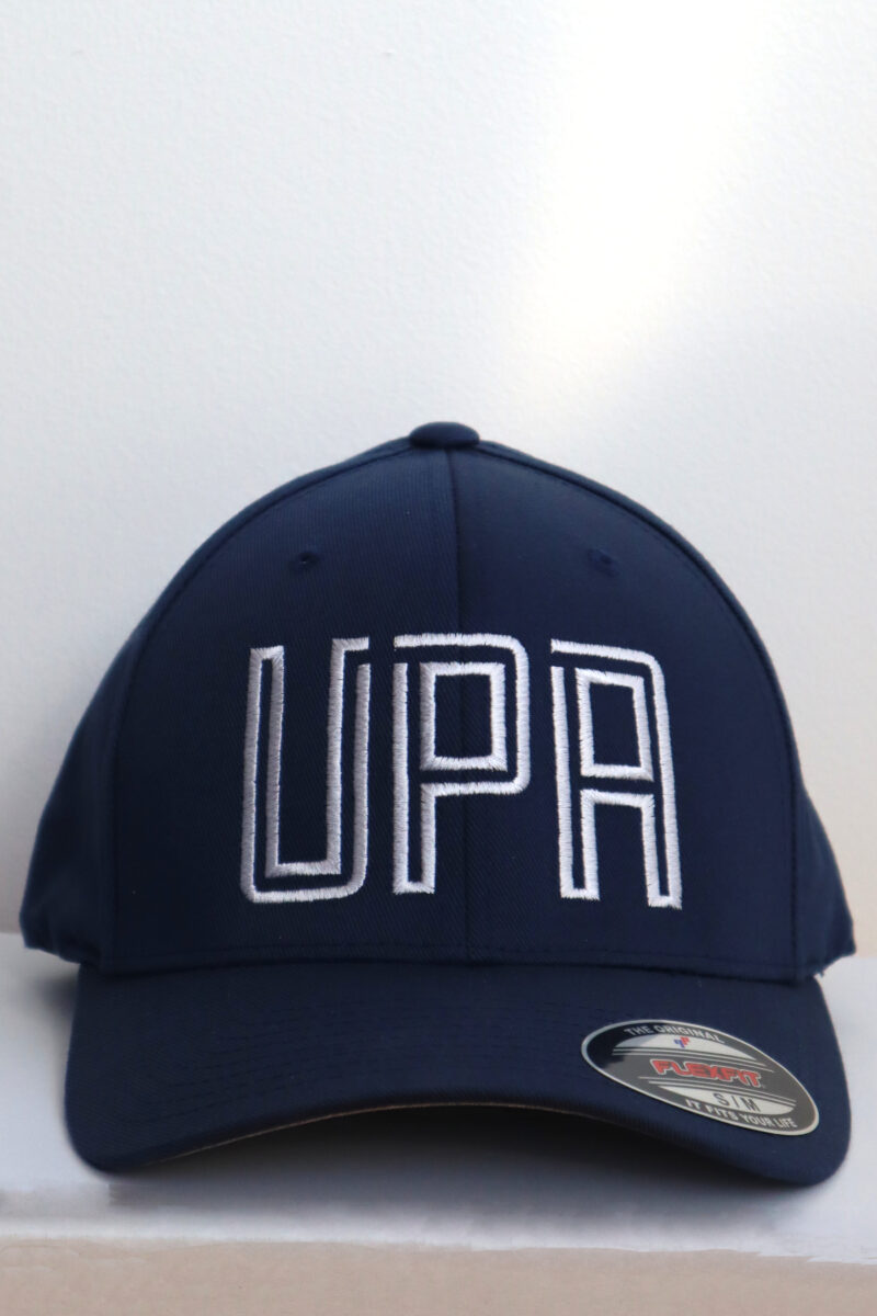 UPA Flexfit hat with the letters UPA in white stitching